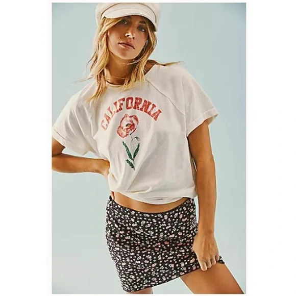 FREE PEOPLE Floral Midi Skirt Black Mint Green Soft Pink - Picture 3 of 15